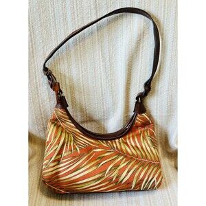FOSSIL Women Shoulder Purse Bag Palm Tree Leaves Print LEATHER Tooled Key